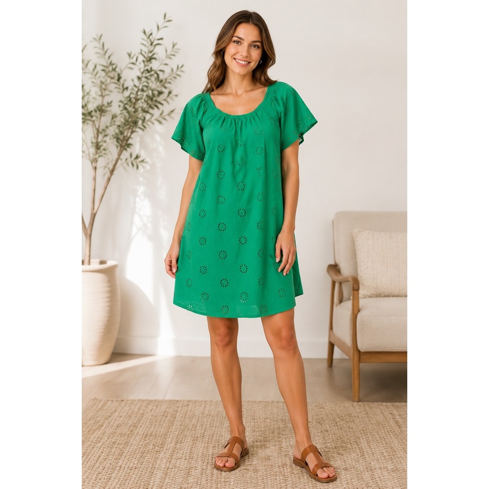 Universal Thread Green Eyelet Cotton Mini Dress L Boho Cottagecore